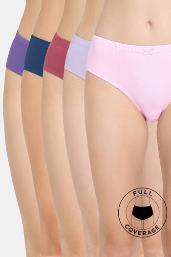 Buy Rosaline Medium Rise Full Coverage Hipster Panty (Pack of 5) - Assorted